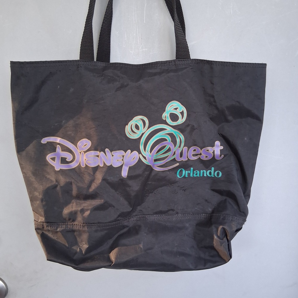 Vtg DisneyQuest Orlando Tote Bag Black Nylon Mickey Mouse Graphic Logo Defunct